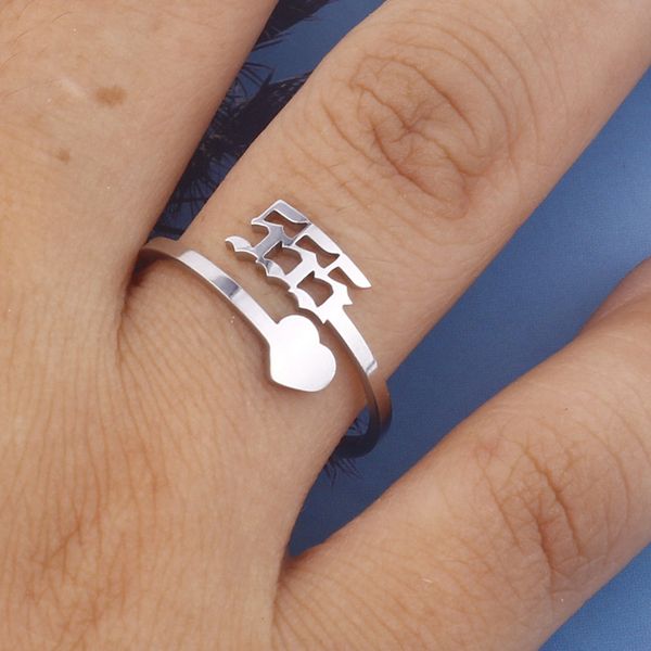 

band rings lucky 111 222 333 444 555 666 777 888 999 rings for women angel number ring stainless steel adjustable finger rings jewelry, Silver
