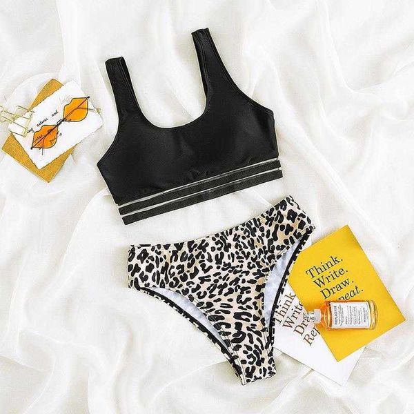 

bikini lady leopard print triangle high waist split, White;black