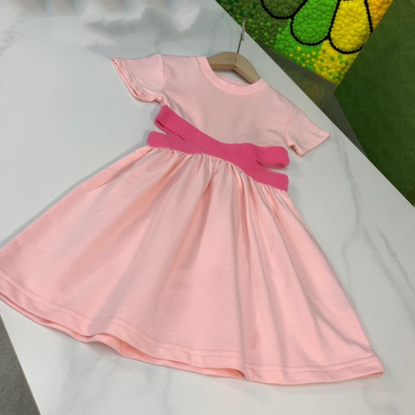 

fashion deisgner children's drop waist dress 23ss pink summer girls pleated skirt newly cotton sports dresses short sleeves skirts high, Red;yellow