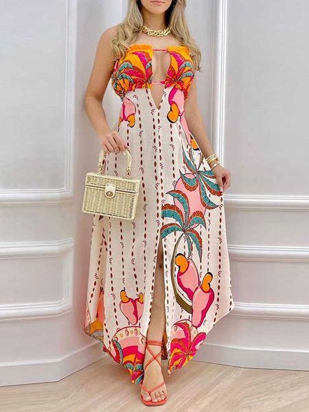 

party dresses tropical print tied detail bandeau maxi dress t230210, White;black