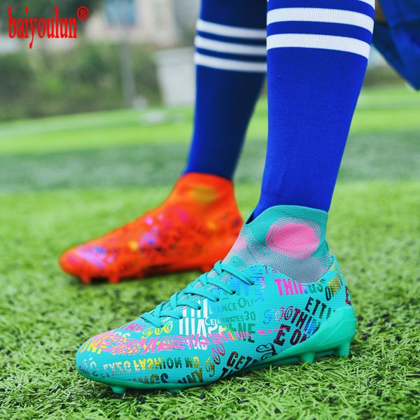 

dress shoes arrive fg soccer comfortable football boots high ankle outdoor sport training cleats mash up 230211, Black