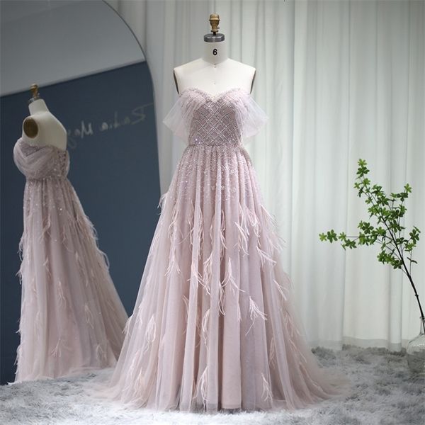 

party dresses sharon said luxury feather pink dubai evening elegant off champagne formal dress for women wedding ss278 230211, White;black