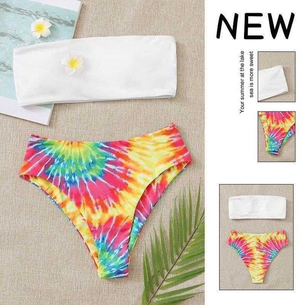 

fashion printed tie dye split swimsuit womens triangle bikini bikin, White;black