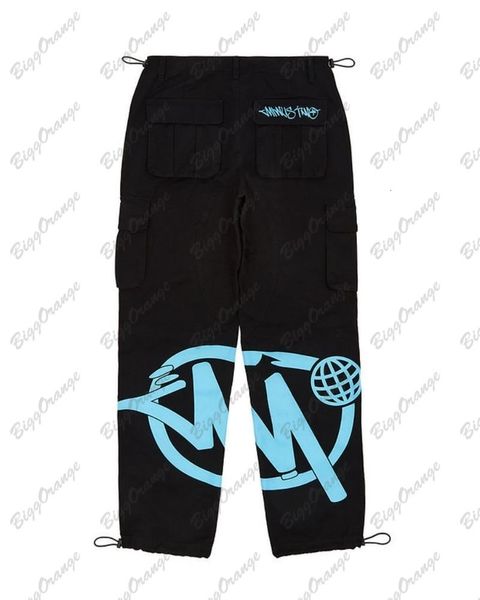 

men's pants men's pants american style vintage multi pocket cargo straight jeans women's high street hiphop loose wide leg y2, Black