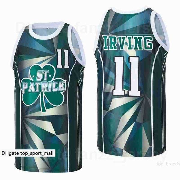 

men st patrick high school kyrie irving basketball jersey 11 clover breathable for sport fans hiphop pure cotton shirt team color green away, Black