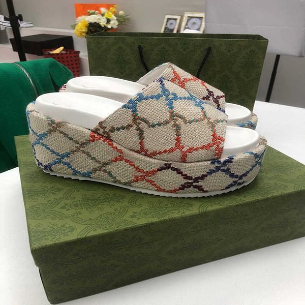 

2023 women's platform slide sandals designer canvas thick bottoms ladies slides flip flops fashion summer slippers beach shoes with box, Black