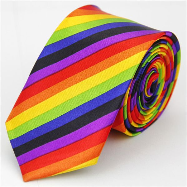 

bolo ties n tie for men women 2023 5cm 2" skinny wedding rainbow flag rainbow color striped pattern slim necktie 230211, Red