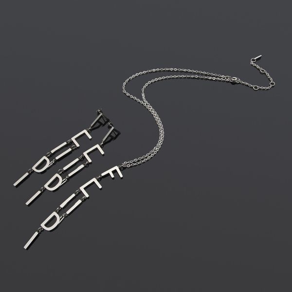 

51cm length pendant 10cm long chain f necklace earrings letter logo engrave choker stainless steel gold silver rose girls women wedding jewe