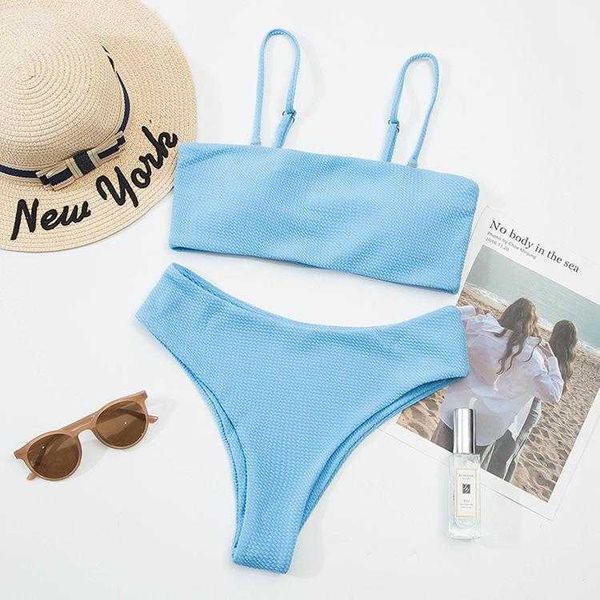 

high waist t back swimsuit solid color straps flat chest bikini, White;black