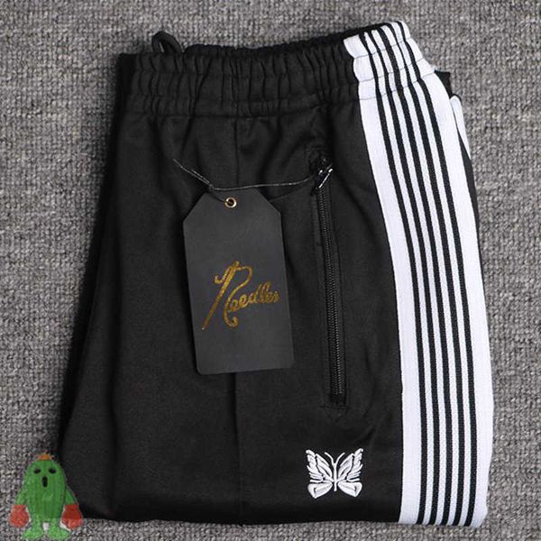 

men's pants needles sweatpants embroidered butterfly classic webbing breasted pants men women ge trousers, Black
