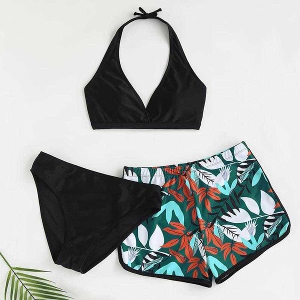 

bikini split swimsuit womens print three piece halter point, White;black