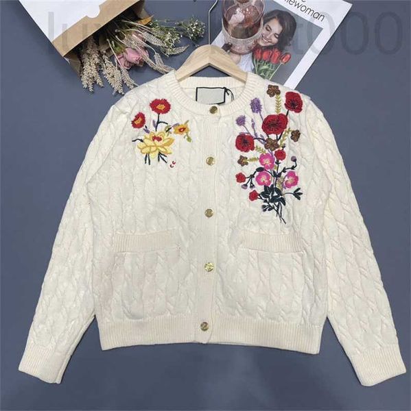 

women's sweaters designer knit cardigan beige jumper dress heavy craft tide embroidery flowers fashion all-match female sweater ui5o, White;black