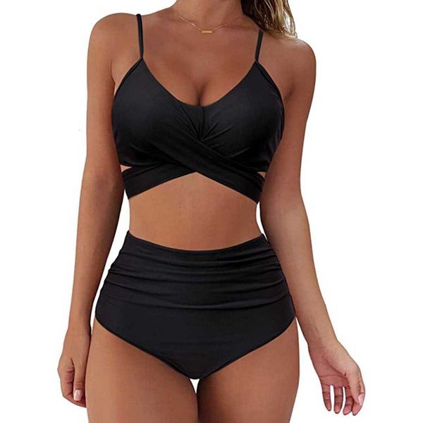 

bikini2023 swimwear new high waist split women cross backless print bikini, Red;black