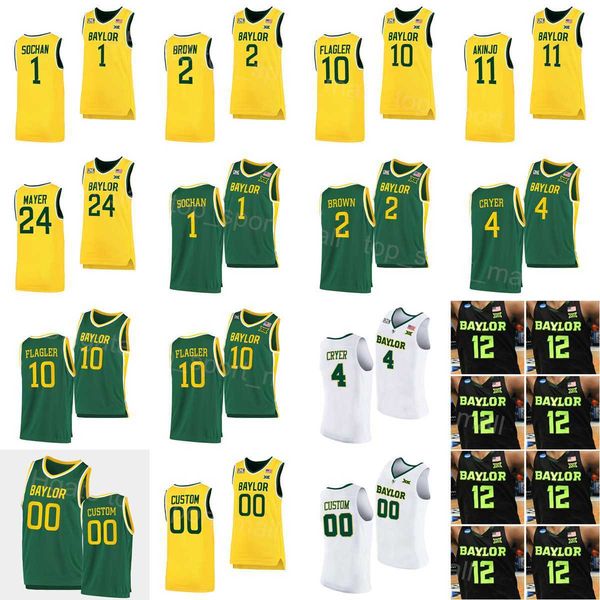 

ncaa basketball college baylor bears jersey 4 lj cryer 10 adam flagler 11 james akinjo 24 matthew mayer 2 kendall brown 1 jeremy sochan univ, Black