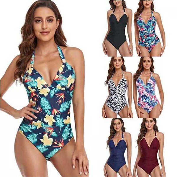 

slim fit one piece bikini printed suspenders open back swimsuit women, White;black