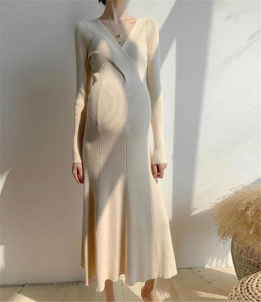 

maternity dresses pregnant women slim stretch knit sweater skirt fashion dress tight long sleeve spring and autumn6484787, White