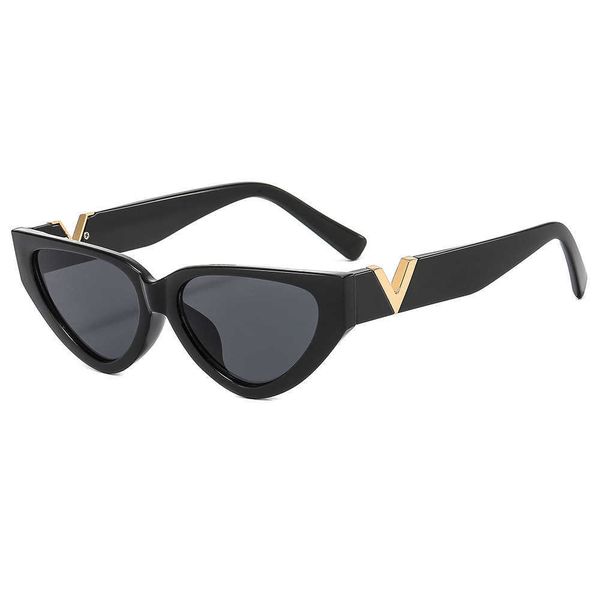 

sunglasses retro small frame cat eye sunglasses for women luxury v sun glasses men fashion metal hinges shades oculos de sol l230210, White;black