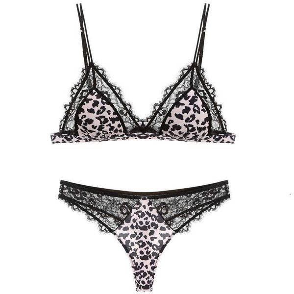 

bikinilace leopard print underwear set small cup temptation perspective bikini bra style, Red;black
