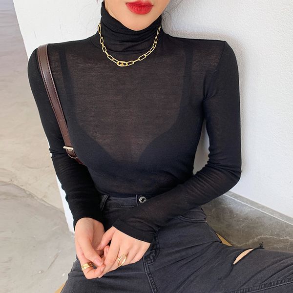 

women s t shirt basic turtleneck long sleeve women t shirt autumn winter slim stretch ladies all match tees 230211, White