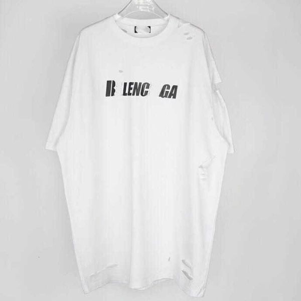 

men's hoodies sweatshirts summer b house broken hole burst letter net red same men's and women's short sleeve t-shirt b84u, Black