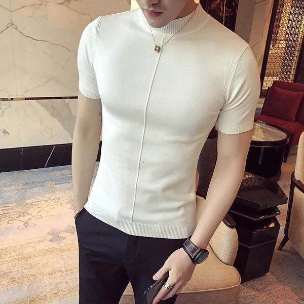 

men's sweaters informal ajustado de cuello alto para hombre punto manga corta color primavera y ot 230210, White;black