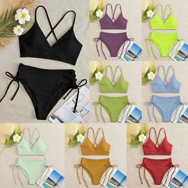 

high waist t back bikini multicolor backless split women, White;black