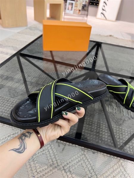 

2023 sandals slide slipper men flat mule waterfront brown flower sandal mens shoes size38-45, Black