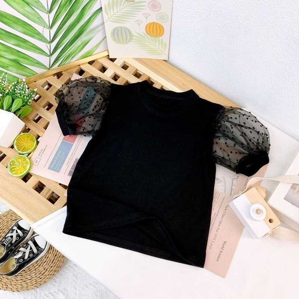 

t-shirts 2-8y summer kids girls t shirts chiffon point princess sleeve children girl elegant shirts baby outfit fashion party clothes t23020, Blue