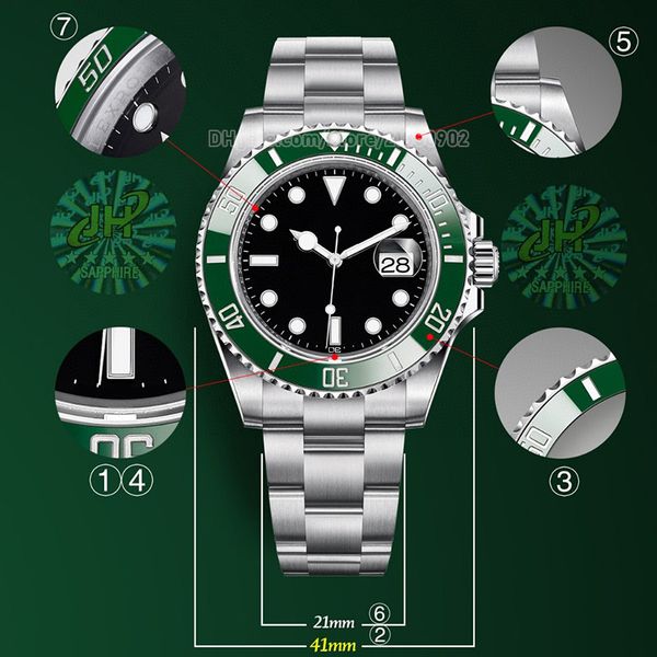 

men watch for mens watches green dial ceramic black bezel wristwatch 41mm 3135 movement 3235 model water resistant diving 50m 904l stainless, Slivery;brown