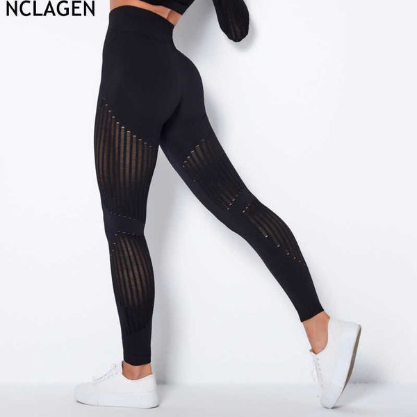 

yoga outfit nclagen seamless leggings sport women fitness squat proof gym running yoga pants high waist mesh breathable workout tights t2302