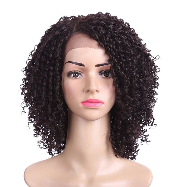 

see-through lace kinky curly wig with curly hair, Black;brown