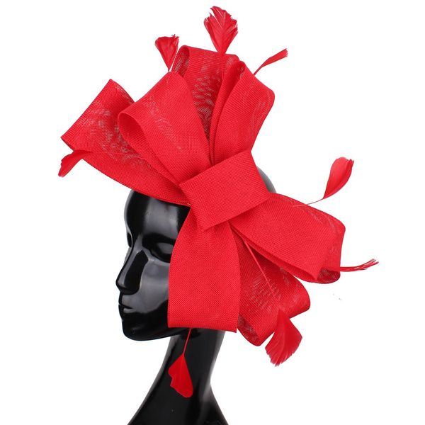 

cloches elegant ladies wedding headwear imitation sinamay women fascinator hat feather bride hair accessories vintage headdress for lady 230, Blue;gray