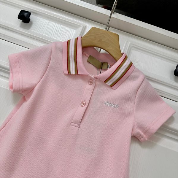 

2023ss deisgners girls pleated dresses color block embroidery pink summer newly cotton sports dresses puff sleeves skirts high end pricesses, Red;yellow