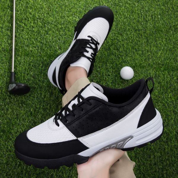 

safety shoes breathable professional men women golf sneakers lace up lightweight black white big size 36 to leather luxury 230211, Black;brown