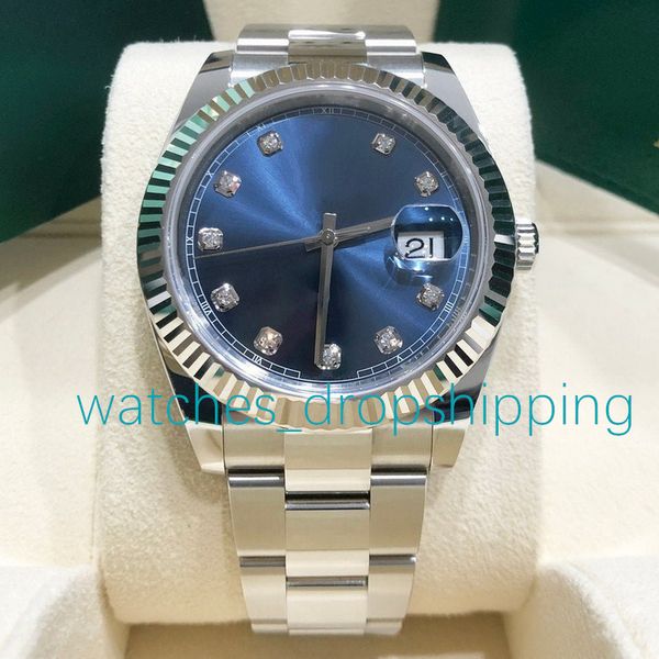

casual man watch 41mm blue dial automatic mechanical movement stainless steel oyster bracelet datejust waterproof sport wristwatch montre de, Slivery;brown