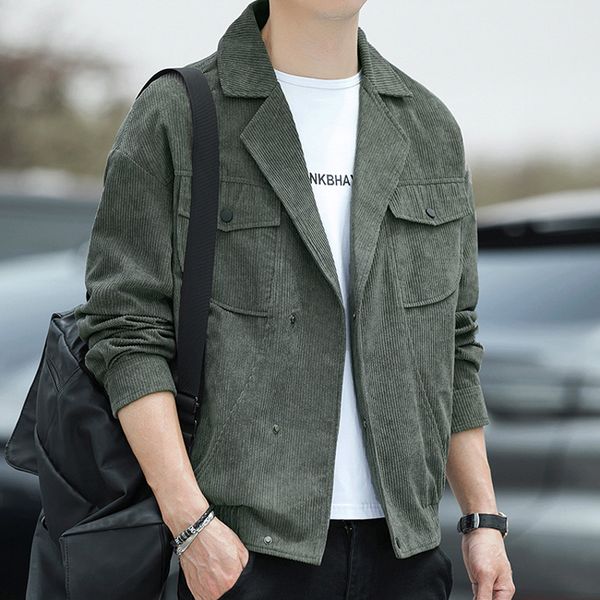 

men's jackets 2023 spring and autumn corduroy teen casual suit collar loose parker tooling coat plus size 230211, Black;brown