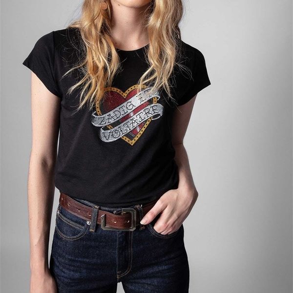 

women s t shirt diamond heart decor women short sleeve t shirt summer ladies o neck fashion casual letters tee all match 230211, White
