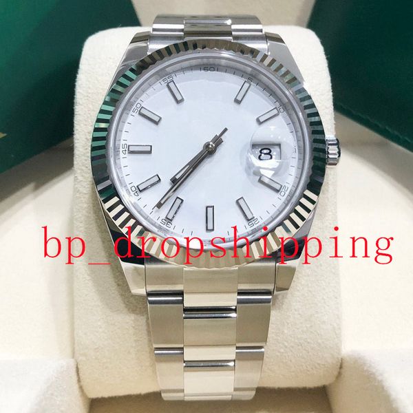 

luxury mens watch 41mm 18k white gold case & bezel quality watches automatic mechanical men's wristwatch original box, Slivery;brown