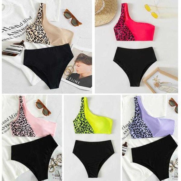 

tube one shoulder swimsuit womens multi color leopard print triangle, White;black