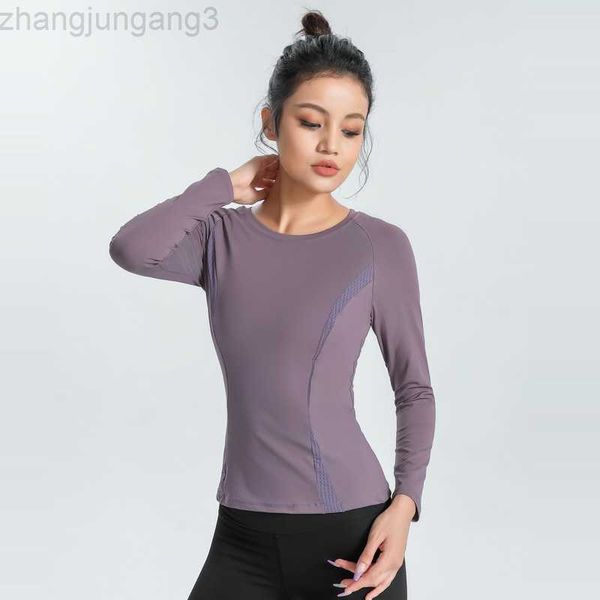

t shirt alos yoga long-sleeved new tight-fitting and slim splicing yoga suit for women running fitness and quick-drying sports for women, White