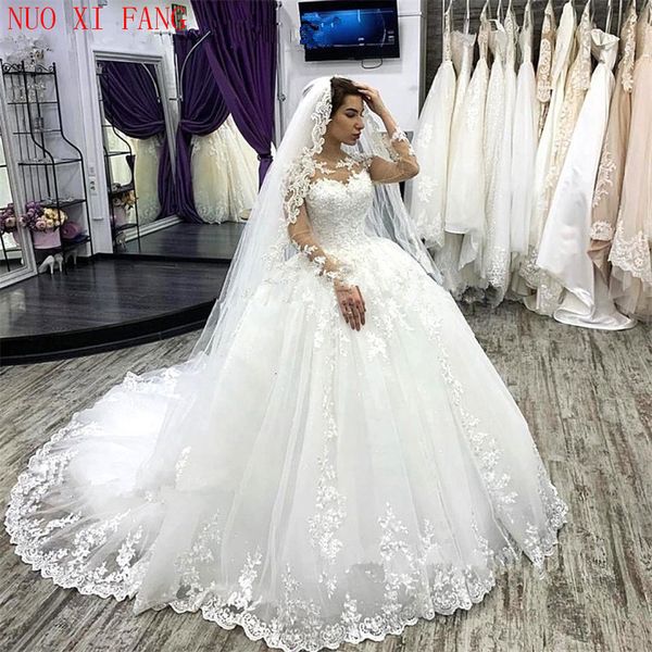 

party dresses nuoxifang elegant long sleeves plus size wedding dress white robe de mariee appliques lace bridal gowns vestido novias 230211, White;black