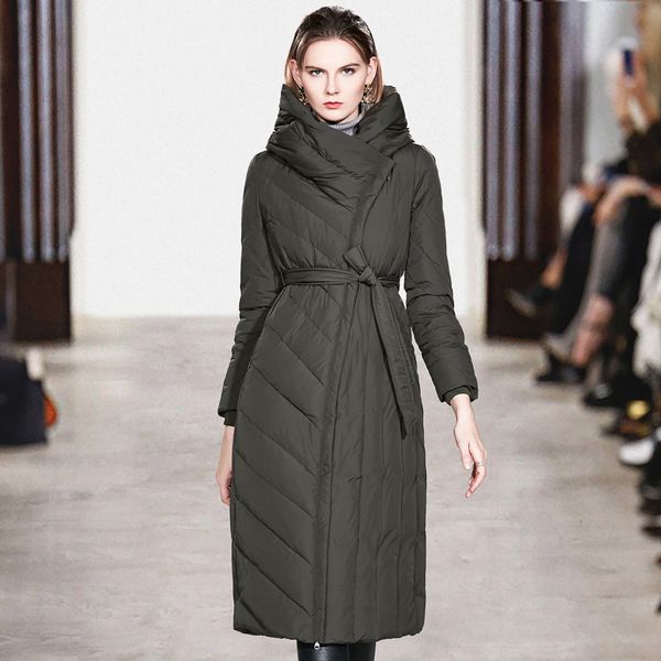 

solid color lace bow down jacket new winter wear 90% white duck down, long and thick hooded warm coat, Black