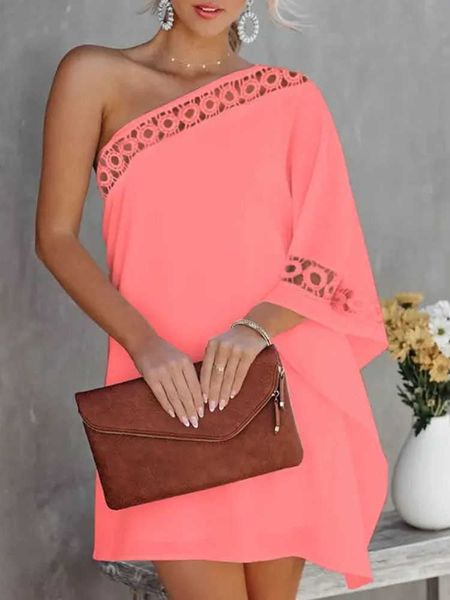 

casual dresses fashion design one shoulder sleeve loose mini dress women office casual a-line dress diagonal neck cutout solid party dress t, Black;gray