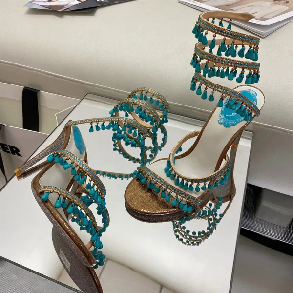 

jeweled rene caovilla chandelier crystal-embellished sandals leather stiletto heels women heeled shoes luxury designers ankle wraparound 24m, Black