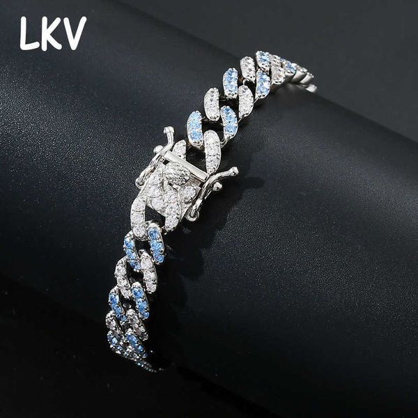 

selling 9mm blue and white zircon cuban personalized hip-hop rap fashion bracelet, Black
