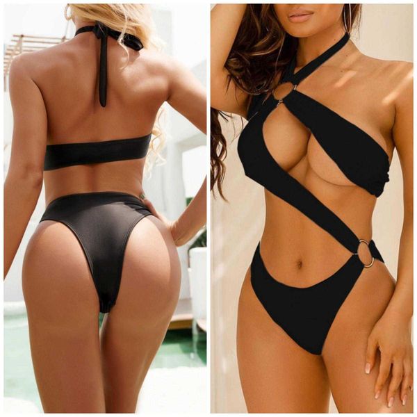 

solid color multicolor one piece bikini wholesale, White;black
