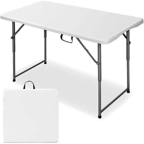 

aedilys 4 ft camping and utility folding table height adjustable white