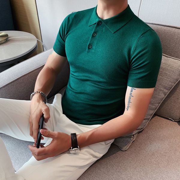 

men's polos summer men ice silk short sleeve shirt fashion simple casual lapel slim fit formal homme streetwear m-3xl 230211, White;black