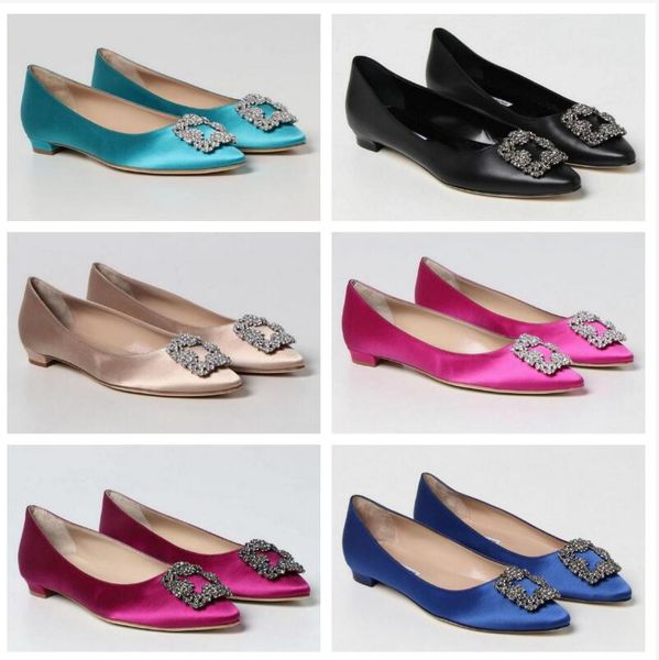 

original box hangisi sandals shoes women black nude white yellow satin jewel buckle flat lady pointed toe ballerinas flats party wedding wal