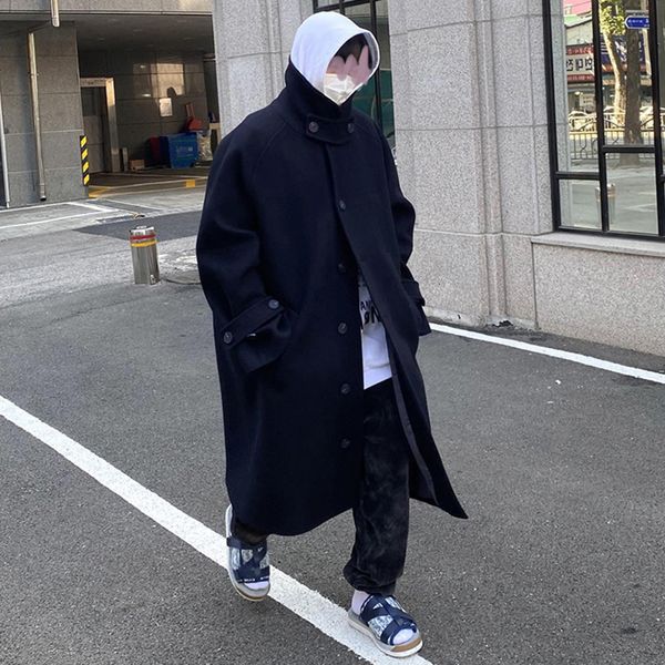 

men's wool blends mauroicardi autumn winter long oversized windproof armygreen black warm woolen trench coat men single breasted runway